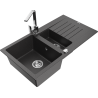 Mexen Matias granite sink 1.5-bowl with drainer and kitchen faucet Rita, speckled black - 6502-76-670300-00