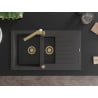 Mexen Matias 1.5-bowl Granite Sink with Drainer and Rita Kitchen Tap, Speckled Black - 6502-76-670300-50