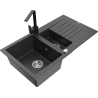 Mexen Matias granite sink 1.5-bowl with drainer and Rita kitchen faucet, black speckled - 6502-76-670300-70