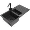 Mexen Matias 1.5-compartment granite sink with a drip tray and kitchen mixer tap Rita, spotted black - 6502-76-670300-70-B