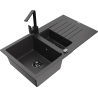 Mexen Matias granite sink 1.5-bowl with drainer and Rita kitchen faucet, black speckled - 6502-76-670300-70-B