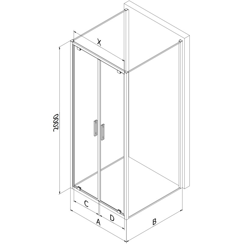 Mexen Exo-BR Duo 3S 3-wall hinged shower enclosure 110 x 75 cm, transparent, chrome - 8182-110-075-01-00-3S