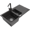 Mexen Matias 1.5-bowl granite sink with drainer and Rita kitchen faucet, black speckled - 6502-76-670300-76