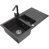 Mexen Matias granite sink 1.5-bowl with drainer and kitchen faucet Rita, speckled black - 6502-76-670300-76