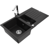 Mexen Matias 1.5-bowl granite sink with drainer and Rita kitchen faucet, black - 6502-77-670300-00