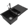Mexen Matias 1.5-compartment granite sink with a drip tray and kitchen mixer tap Rita, Black - 6502-77-670300-00