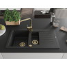 Mexen Matias 1.5-bowl granite sink with drainer and kitchen faucet Rita, black - 6502-77-670300-50
