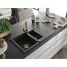Mexen Matias granite sink 1.5-bowl with drainer and Rita kitchen tap, black - 6502-77-670300-50