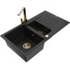 Mexen Matias 1.5-bowl granite sink with drainer and kitchen faucet Rita, black - 6502-77-670300-50