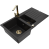 Mexen Matias 1.5-compartment granite sink with a drip tray and kitchen mixer tap Rita, Black - 6502-77-670300-50