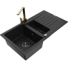 Mexen Matias 1.5-compartment granite sink with a drip tray and kitchen mixer tap Rita, Black - 6502-77-670300-50-B