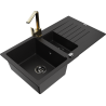 Mexen Matias granite sink 1.5-bowl with drainer and kitchen faucet Rita, black - 6502-77-670300-50-B