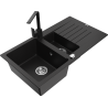 Mexen Matias granite sink 1.5-bowl with drainer and kitchen faucet Rita, black - 6502-77-670300-70