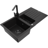 Mexen Matias 1.5-bowl granite sink with drainer and Rita kitchen faucet, black - 6502-77-670300-70-B