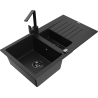 Mexen Matias 1.5-compartment granite sink with a drip tray and kitchen mixer tap Rita, Black - 6502-77-670300-70-B