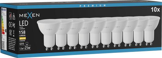 Mexen Nova 10x LED Bulb GU10, 1.5W, Warm - 3000K, 158 lm - L107-GU10-0130-01x10