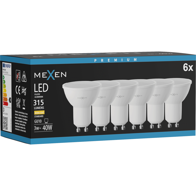 Mexen Nova 6x LED Bulb GU10, 3W, Warm - 3000K, 315 lm - L107-GU10-0330-01x06