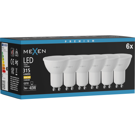 Mexen Nova 6x LED Bulb GU10, 3W, Warm - 3000K, 315 lm - L107-GU10-0330-01x06