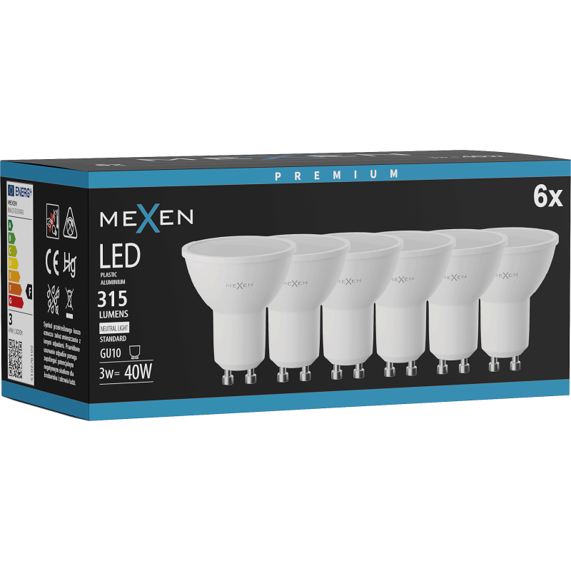 Mexen Nova 6x LED Bulb GU10, 3W, Neutral - 4000K, 315 lm - L107-GU10-0340-01x06