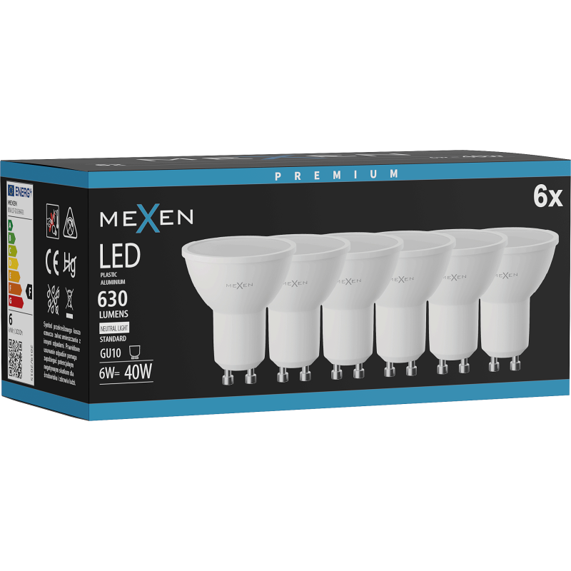 Mexen Nova 6x LED Bulb GU10, 6W, Neutral - 4000K, 630 lm - L107-GU10-0640-01x06