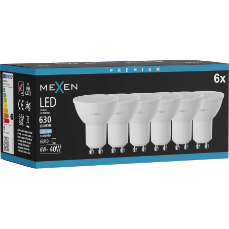 Mexen Nova 6x LED Bulb GU10, 6W, Cool - 6500K, 630 lm - L107-GU10-0665-01x06