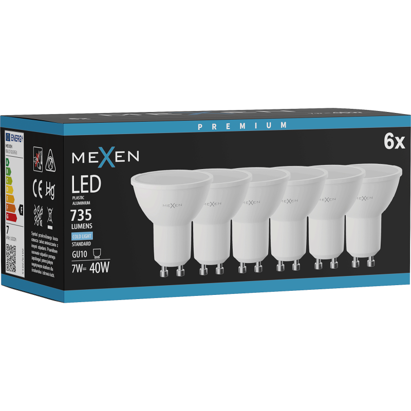 Mexen Nova 6x LED Bulb GU10, 7W, Cool - 6500K, 735 lm - L107-GU10-0765-01x06
