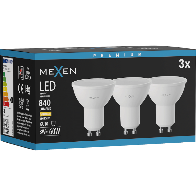 Mexen Nova 3x LED Bulb GU10, 8W, Warm - 3000K, 840 lm - L108-GU10-0830-01x03