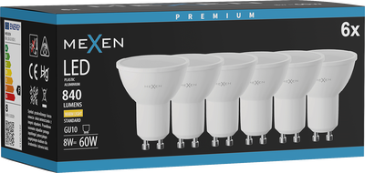 Mexen Nova 6x LED Bulb GU10, 8W, Warm - 3000K, 840 lm - L108-GU10-0830-01x06