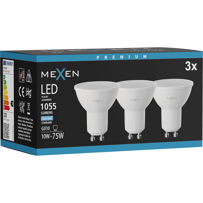 Mexen Nova 3x LED Bulb GU10, 10W, Cool - 6500K, 1055 lm - L108-GU10-1065-01x03
