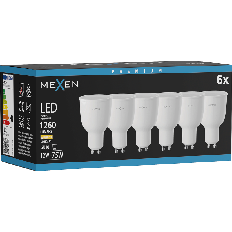 Mexen Nova 6x LED Bulb GU10, 12W, Warm - 3000K, 1260 lm - L108-GU10-1230-01x06
