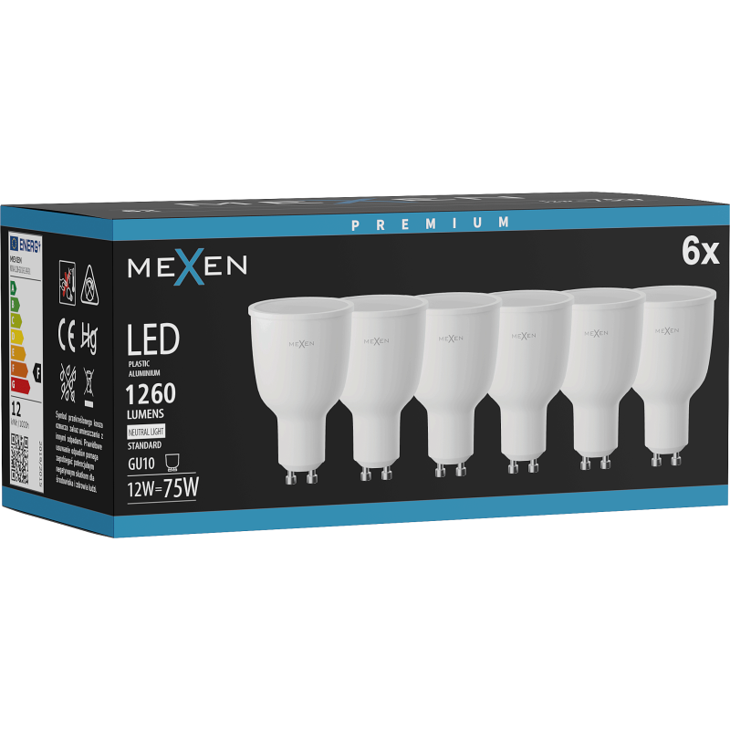 Mexen Nova 6x LED Bulbs GU10, 12W, Neutral - 4000K, 1260 lm - L108-GU10-1240-01x06