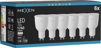 Mexen Nova 6x LED Bulbs GU10, 12W, Neutral - 4000K, 1260 lm - L108-GU10-1240-01x06