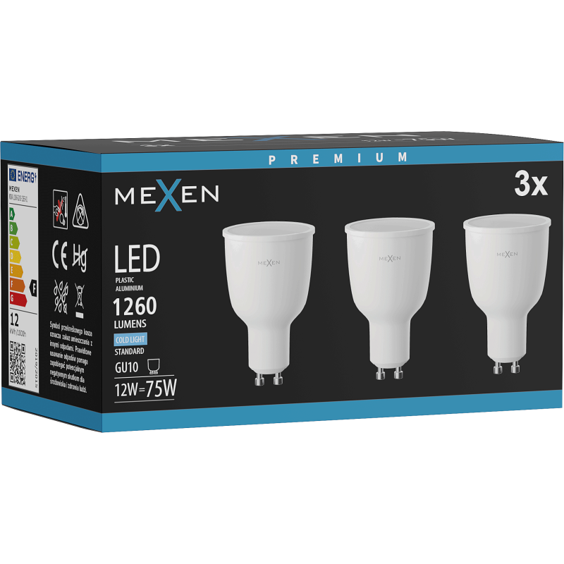 Mexen Nova 3x LED Bulb GU10, 12W, Cold - 6500K, 1260 lm - L108-GU10-1265-01x03
