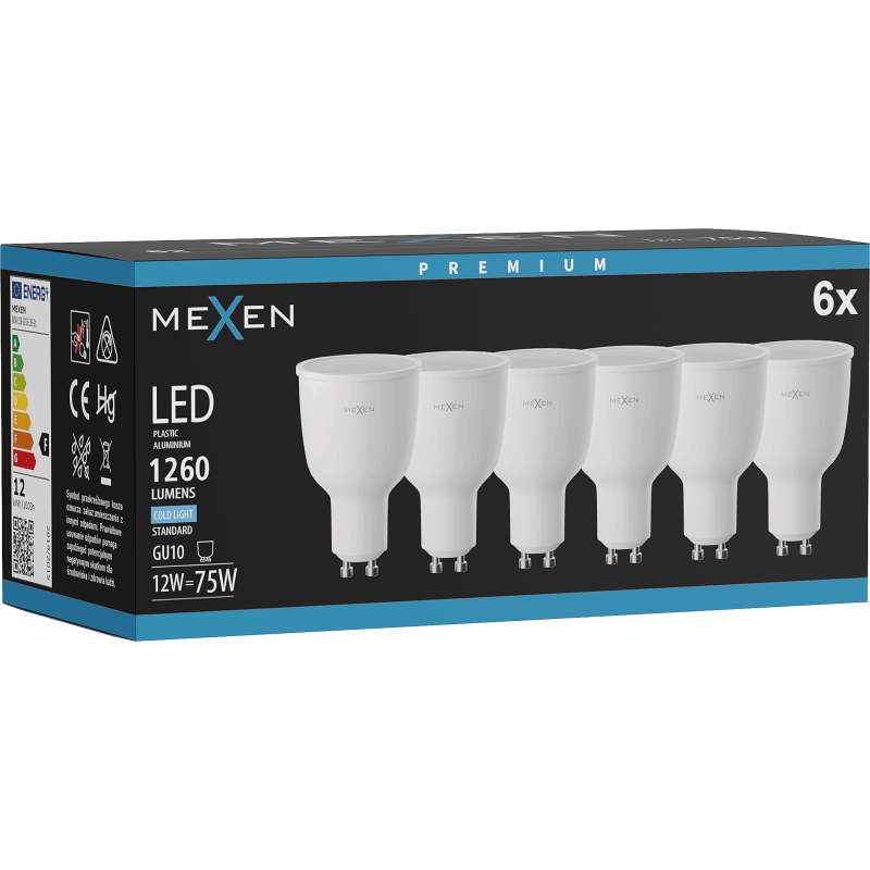 Mexen Nova 6x LED Bulb GU10, 12W, Cool - 6500K, 1260 lm - L108-GU10-1265-01x06