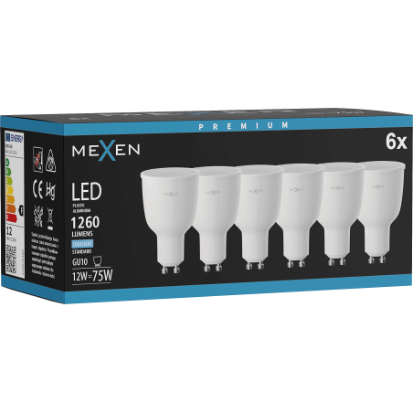 Mexen Nova 6x LED Bulb GU10, 12W, Cool - 6500K, 1260 lm - L108-GU10-1265-01x06