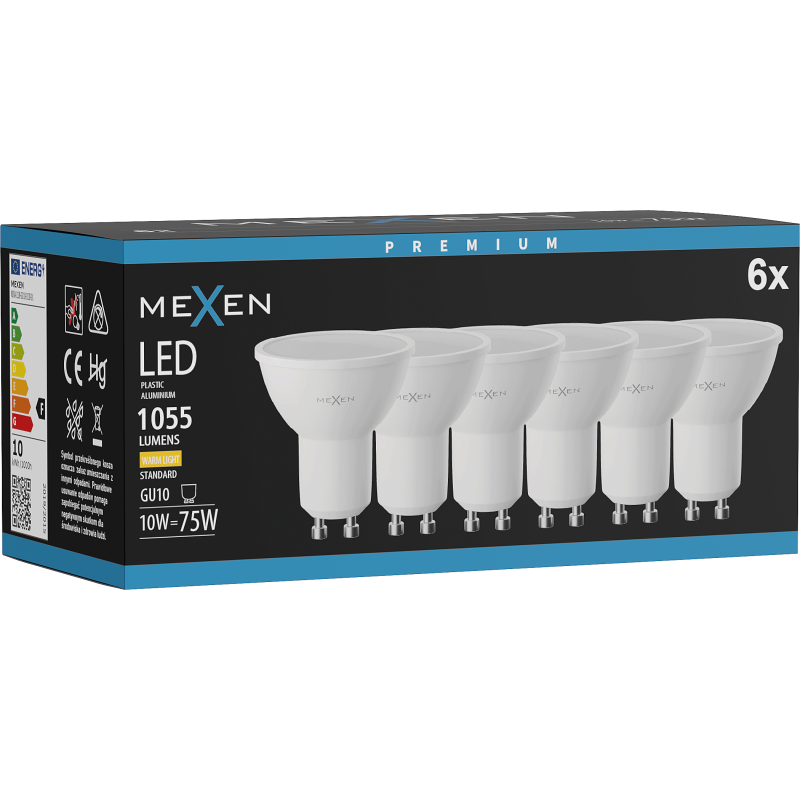 Mexen Nova 6x LED Bulb GU10, 10W, Warm - 3000K, 1055 lm - L108-GU10-1030-01x06