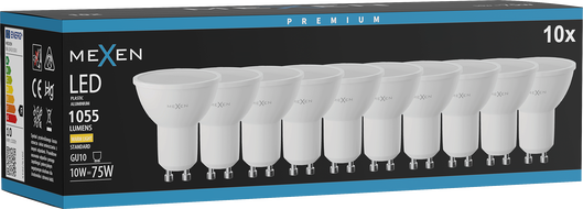 Mexen Nova 10x LED Bulb GU10, 10W, Warm - 3000K, 1055 lm - L108-GU10-1030-01x10