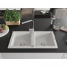 Mexen Mario granite sink 2-bowl with Rita kitchen tap, white - 6504-20-670300-00
