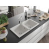 Mexen Mario granite double-bowl sink with Rita kitchen faucet, white - 6504-20-670300-00
