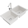 Mexen Mario granite double-bowl sink with Rita kitchen faucet, white - 6504-20-670300-00