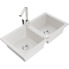 Mexen Mario granite sink 2-bowl with Rita kitchen tap, white - 6504-20-670300-00