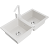 Mexen Mario 2-compartment granite sink with a kitchen mixer tap Rita, White - 6504-20-670300-20