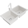 Mexen Mario granite kitchen sink 2-bowl with Rita kitchen tap, white - 6504-20-670300-20