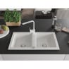 Mexen Mario granite kitchen sink 2-bowl with Rita kitchen tap, white - 6504-20-670300-20