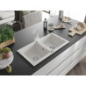 Mexen Mario granite double-bowl kitchen sink with Rita kitchen faucet, white - 6504-20-670300-20