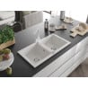 Mexen Mario granite kitchen sink 2-bowl with Rita kitchen tap, white - 6504-20-670300-20