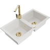 Mexen Mario 2-chamber granite kitchen sink with Rita faucet, white - 6504-20-670300-50