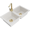 Mexen Mario granite kitchen sink 2-bowl with Rita kitchen faucet, white - 6504-20-670300-50