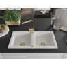 Mexen Mario 2-chamber granite kitchen sink with Rita faucet, white - 6504-20-670300-50