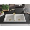 Mexen Mario granite sink 2-bowl with Rita kitchen tap, white - 6504-20-670300-50